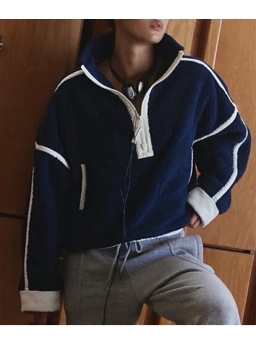 Free People FP Movement Mountain High 1/2 Zip Fleece Pullover in Dark Navy Blue